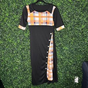 Black & Plaid Slit Dress